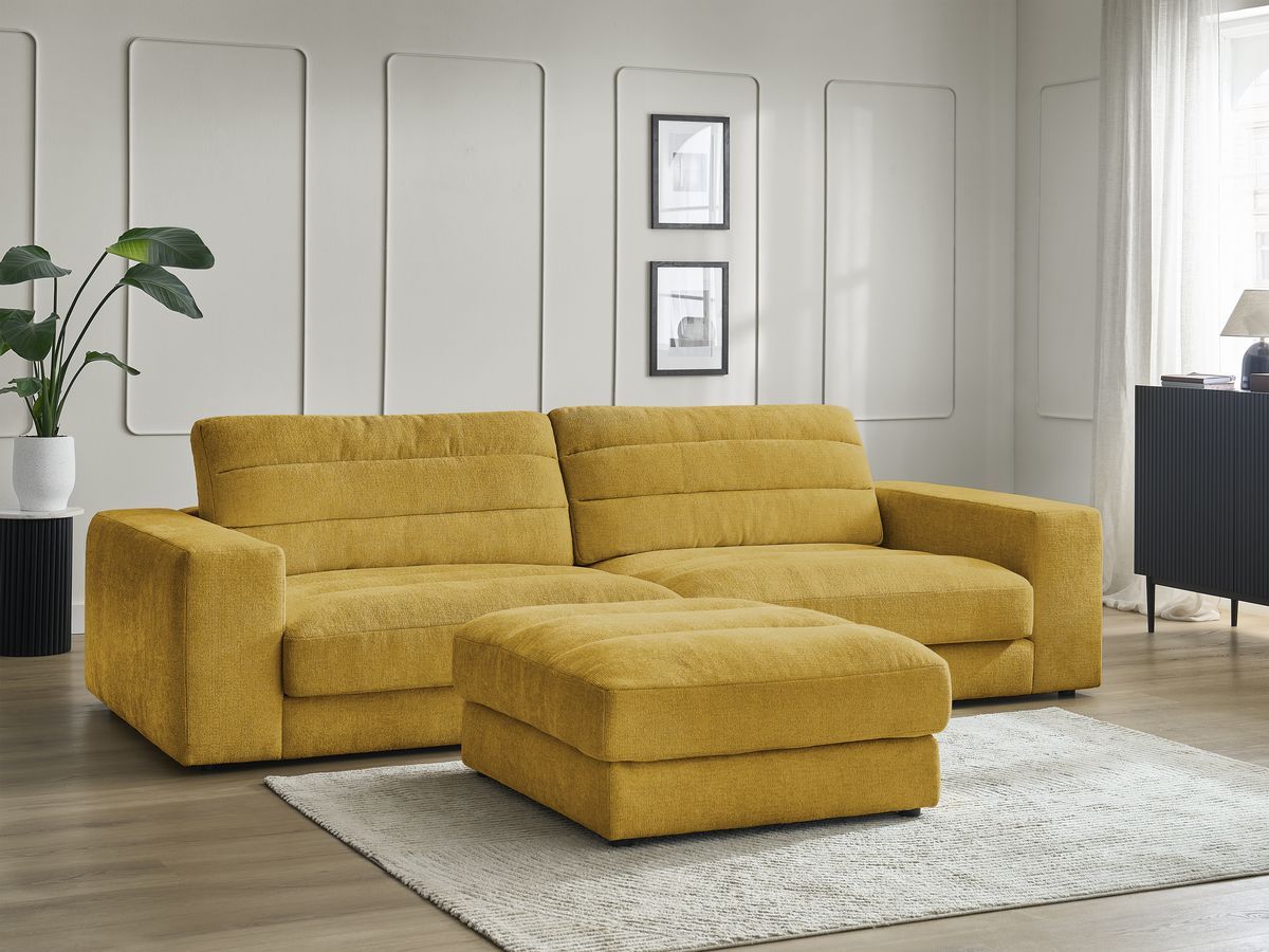 Canapé droit 3 places SIERRA texturé avec pouf jaune — vue 6