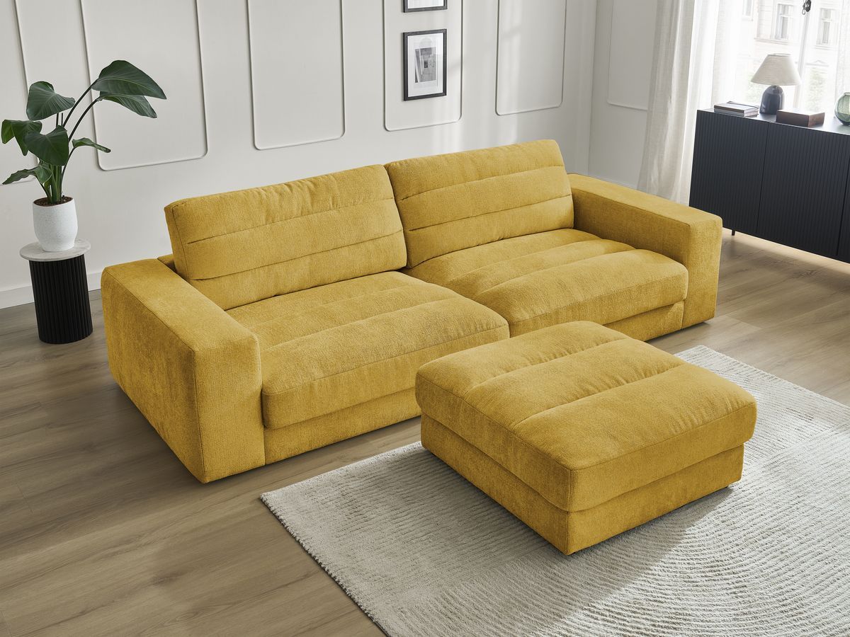 SIERRA vaste 3-zits rechte bank in structuurstof met voetenbank