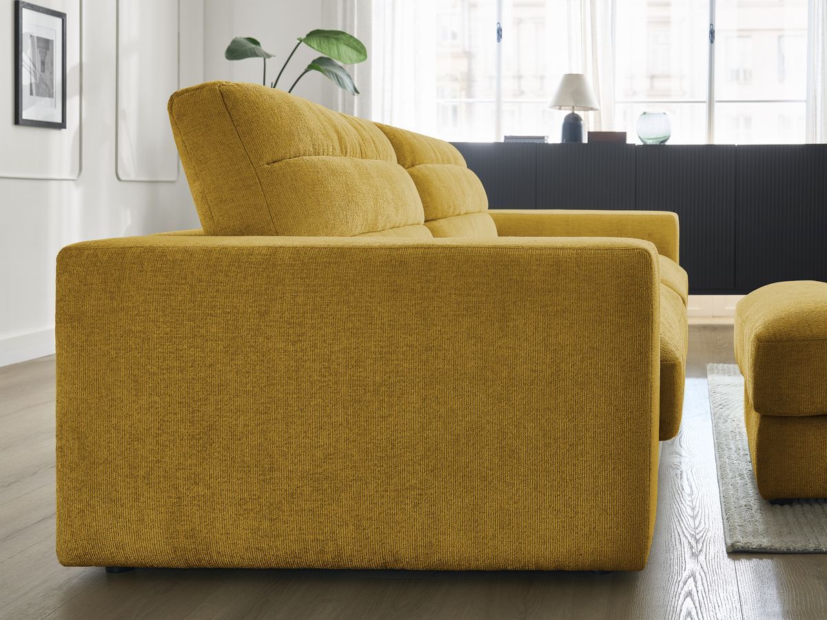 SIERRA vaste 3-zits rechte bank in structuurstof met voetenbank