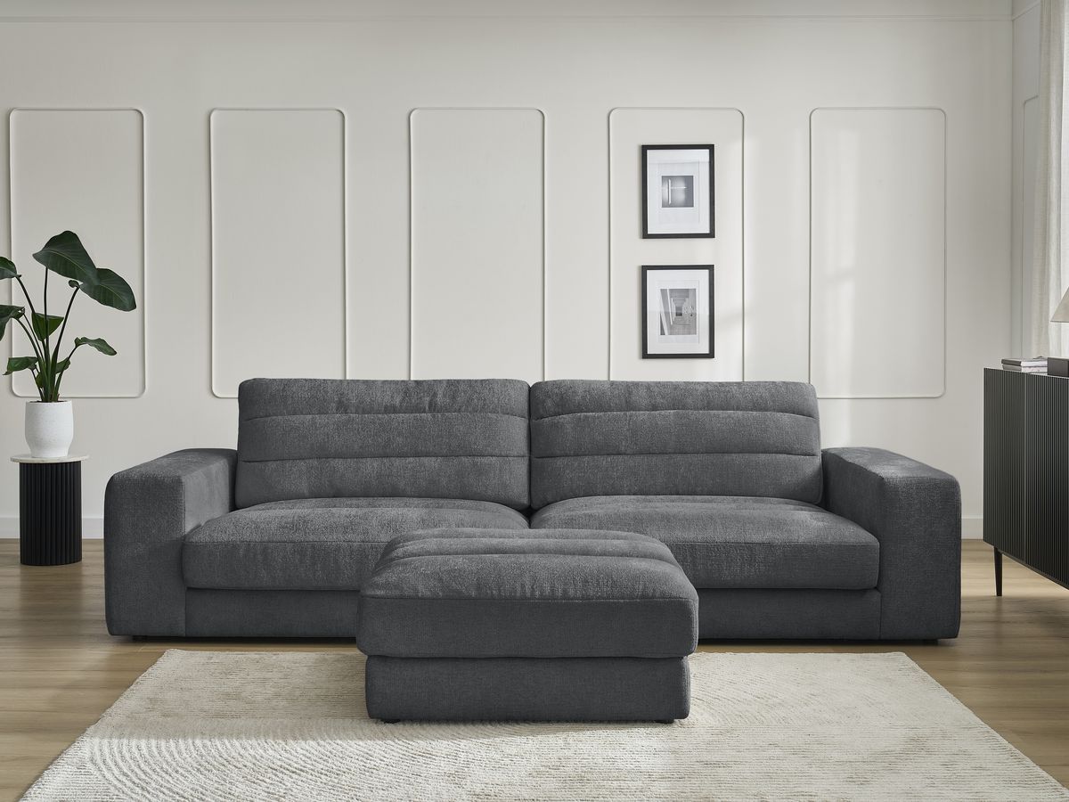 Canapé droit 3 places SIERRA texturé avec pouf gris foncé — vue 5