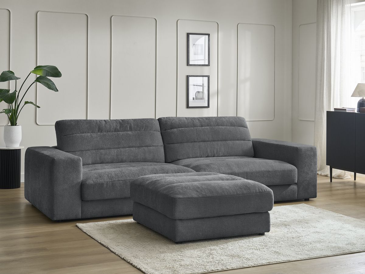 Canapé droit 3 places SIERRA texturé avec pouf gris foncé — vue 6