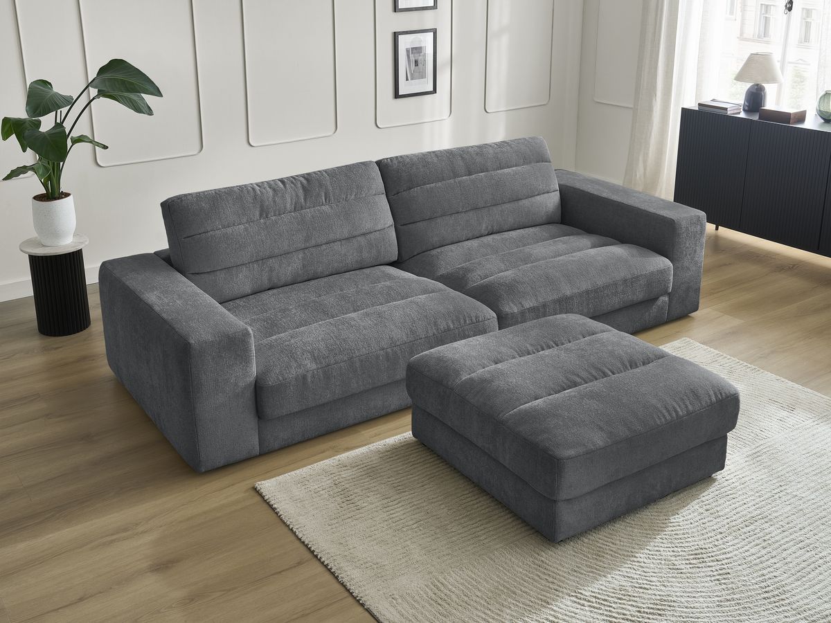 SIERRA vaste 3-zits rechte bank in structuurstof met voetenbank