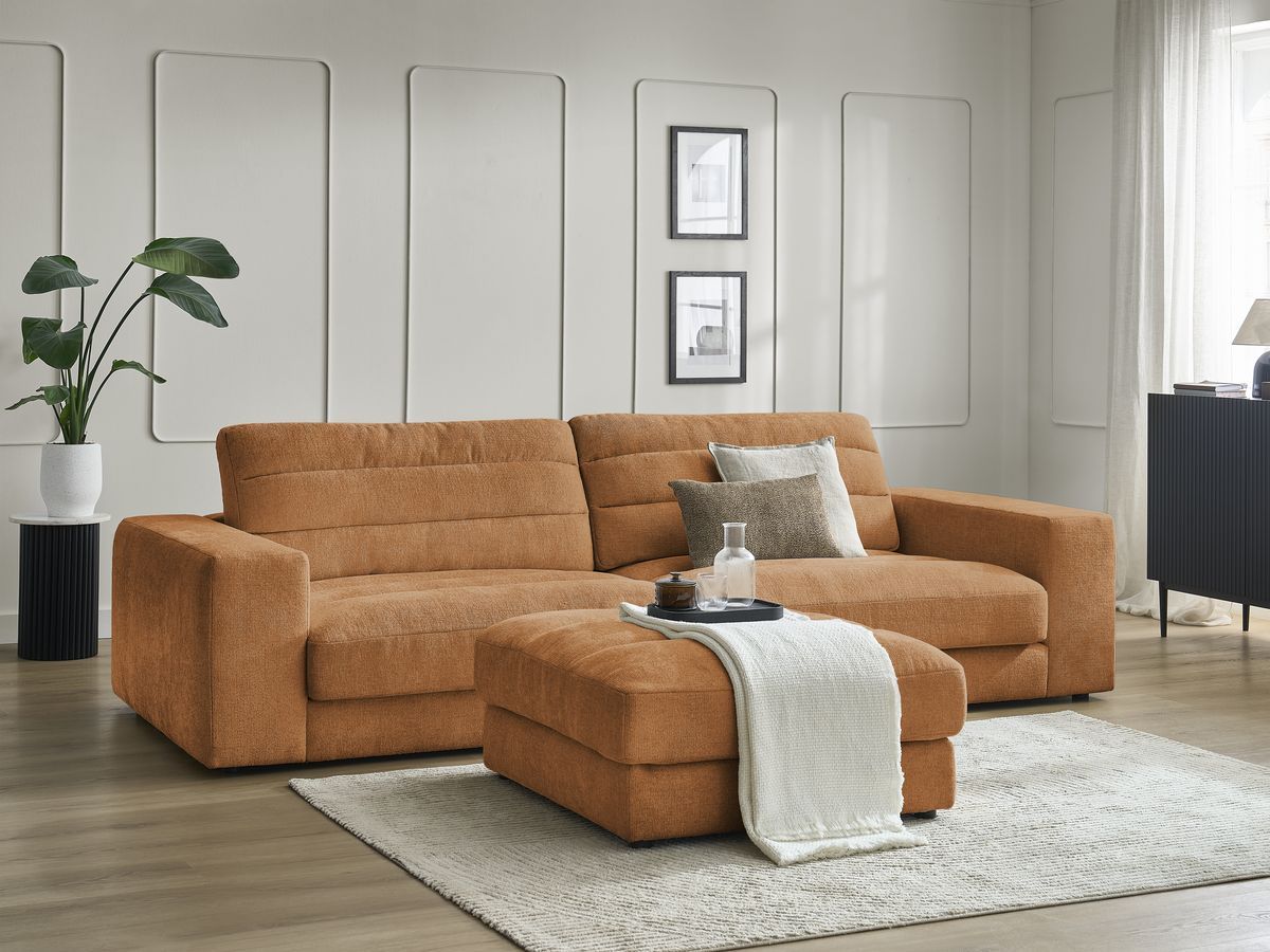 Canapé droit 3 places SIERRA texturé avec pouf orange
