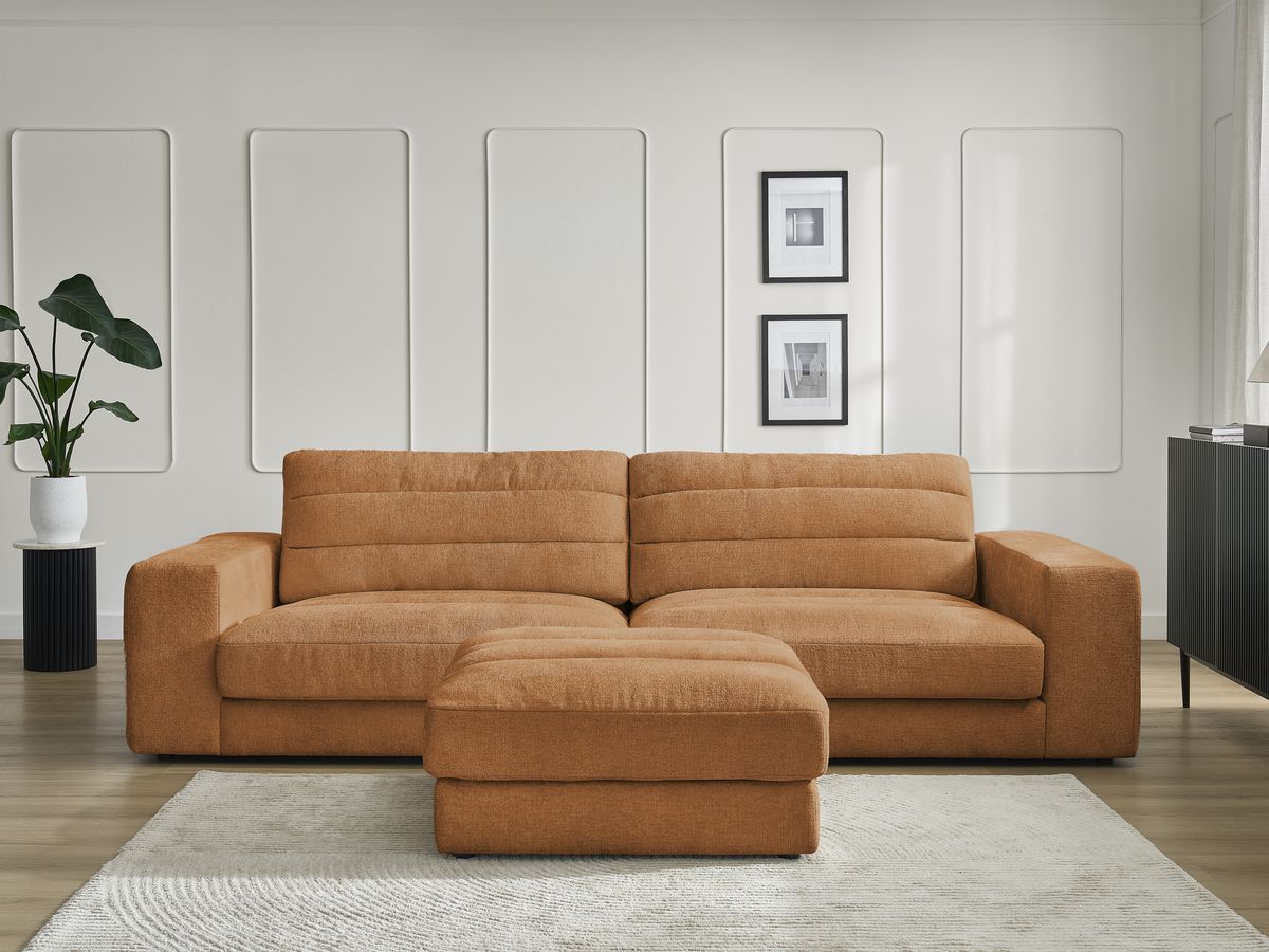 Canapé droit 3 places SIERRA texturé avec pouf orange — vue 5