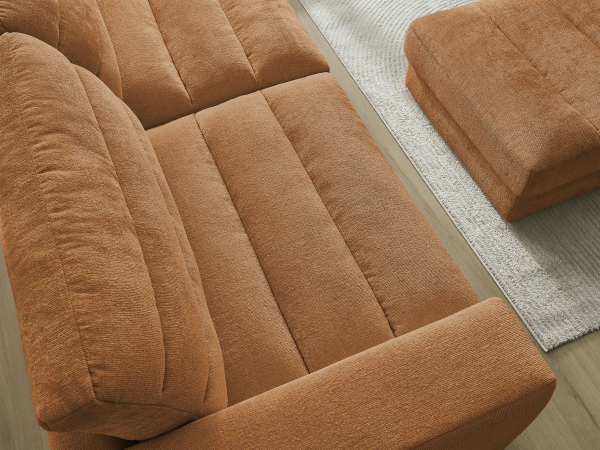 Canapé droit fixe 3 places SIERRA tissu texturé avec pouf