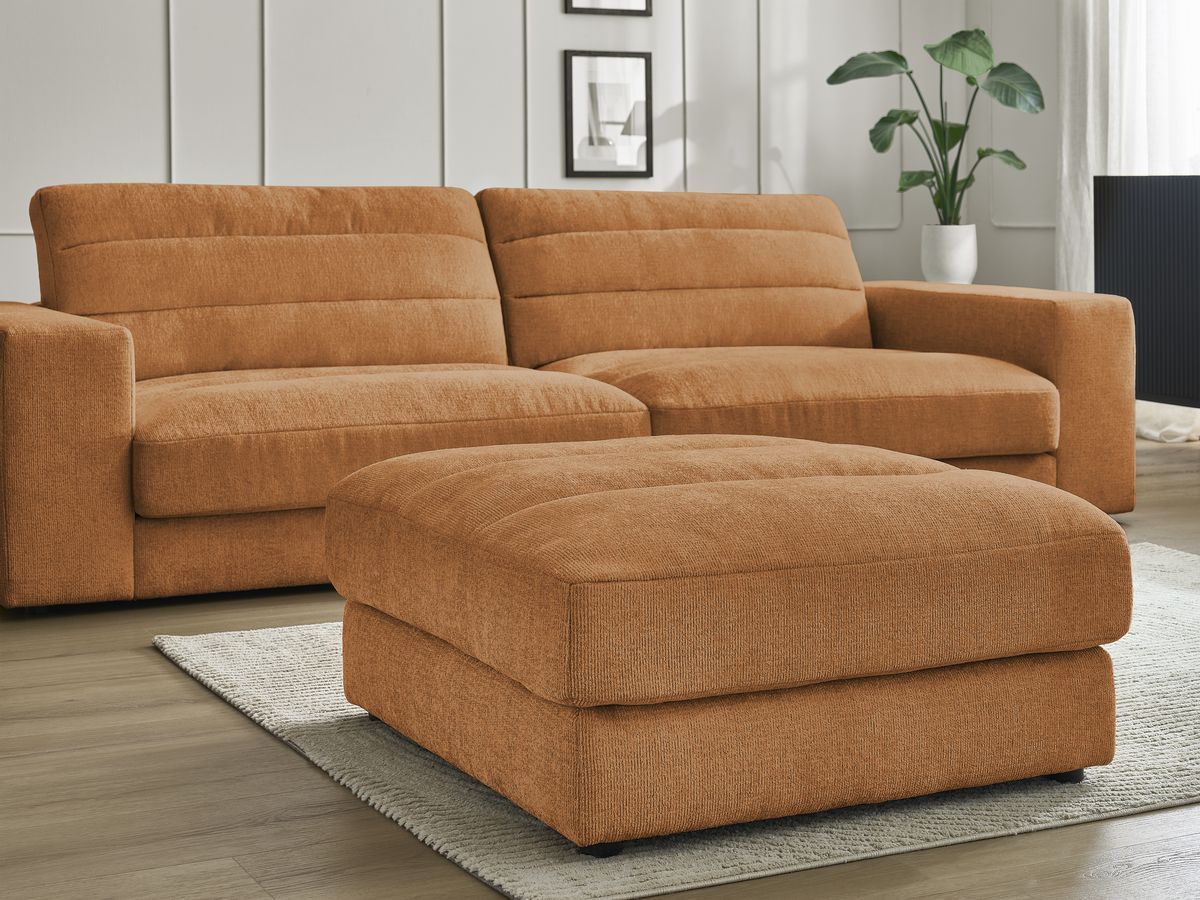 Canapé droit fixe 3 places SIERRA tissu texturé avec pouf