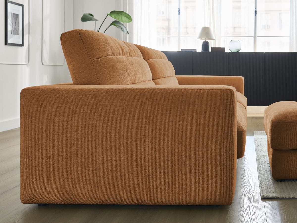 Canapé droit fixe 3 places SIERRA tissu texturé avec pouf