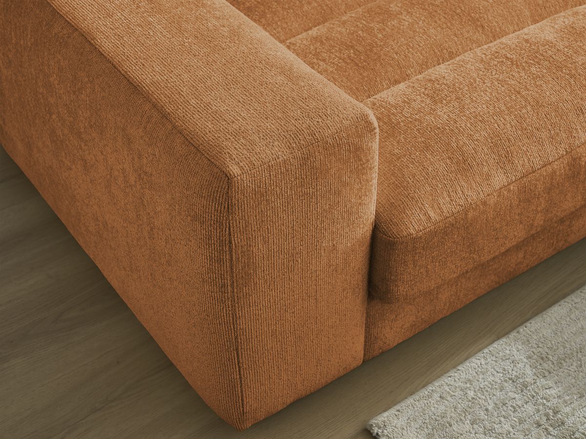 Canapé droit fixe 3 places SIERRA tissu texturé avec pouf