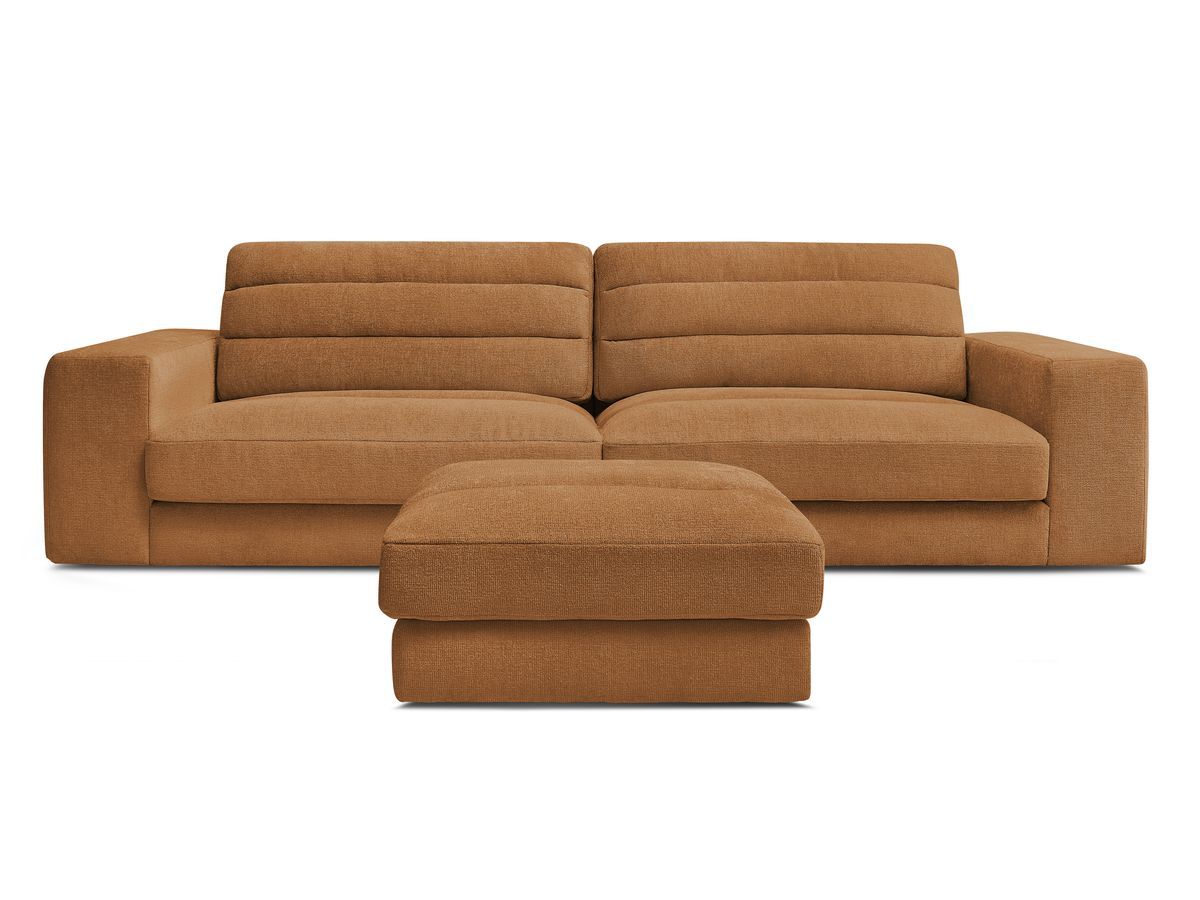 Canapé droit fixe 3 places SIERRA tissu texturé avec pouf