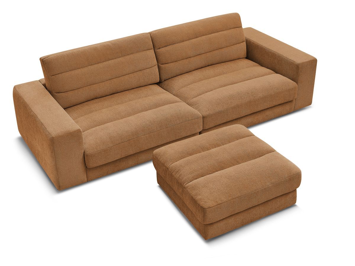 Canapé droit fixe 3 places SIERRA tissu texturé avec pouf