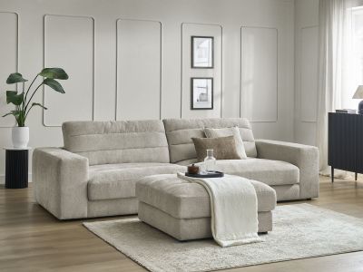 Canapé droit fixe 3 places SIERRA tissu texturé avec pouf