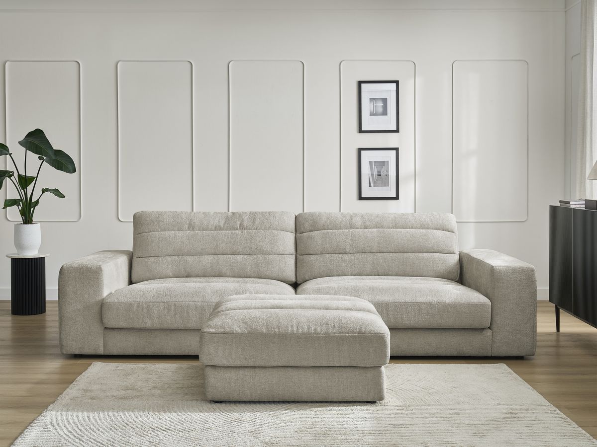 Canapé droit 3 places SIERRA texturé avec pouf taupe — vue 5