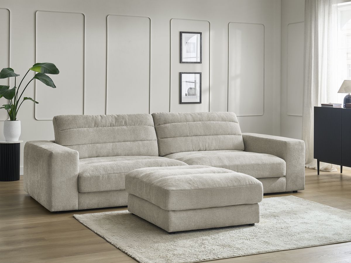 Canapé droit 3 places SIERRA texturé avec pouf taupe — vue 6