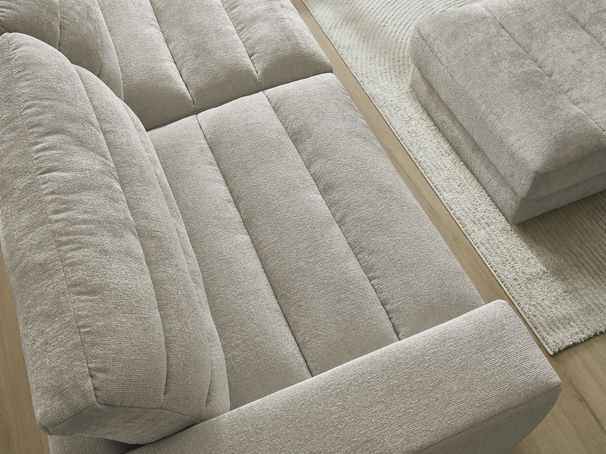 Canapé droit fixe 3 places SIERRA tissu texturé avec pouf