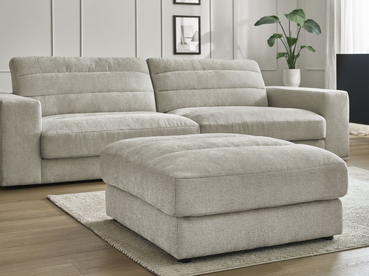 Canapé droit fixe 3 places SIERRA tissu texturé avec pouf