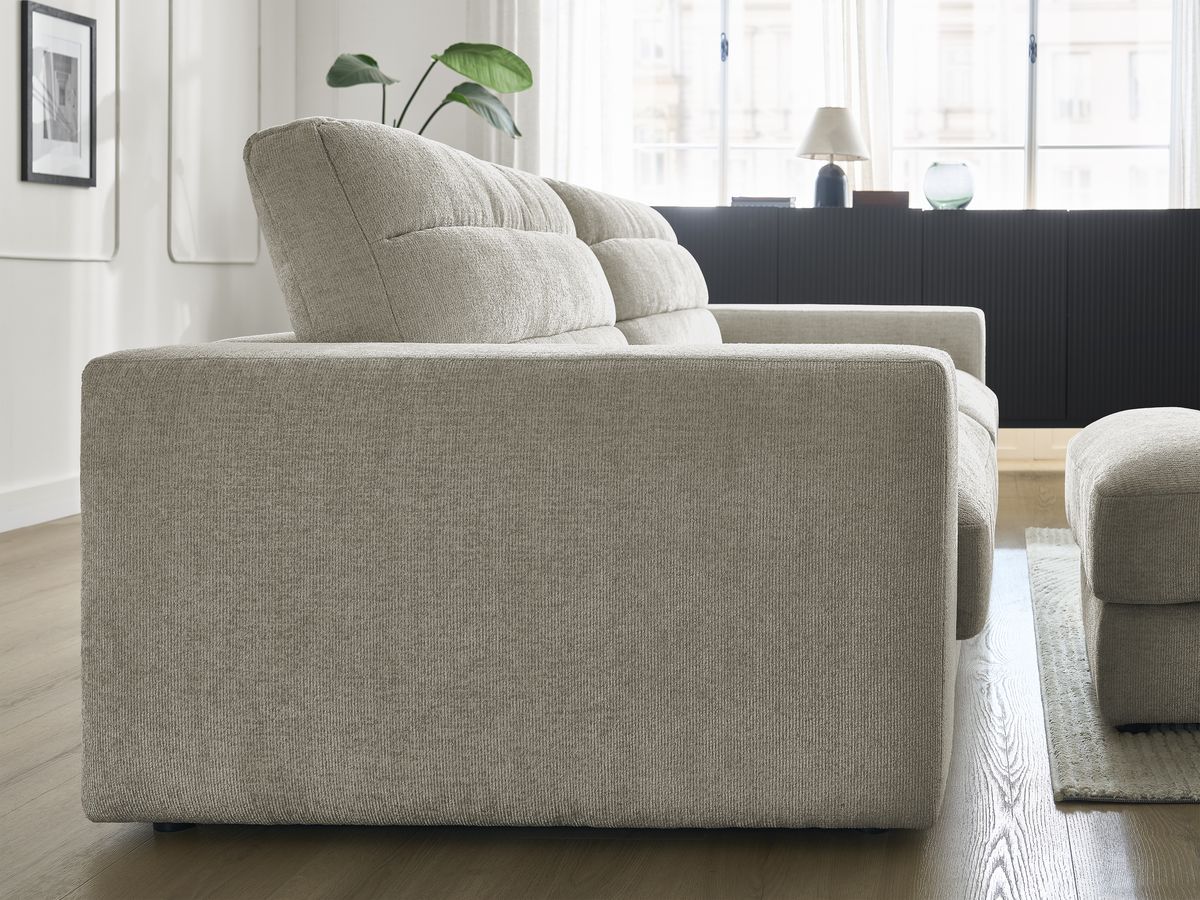 Canapé droit fixe 3 places SIERRA tissu texturé avec pouf