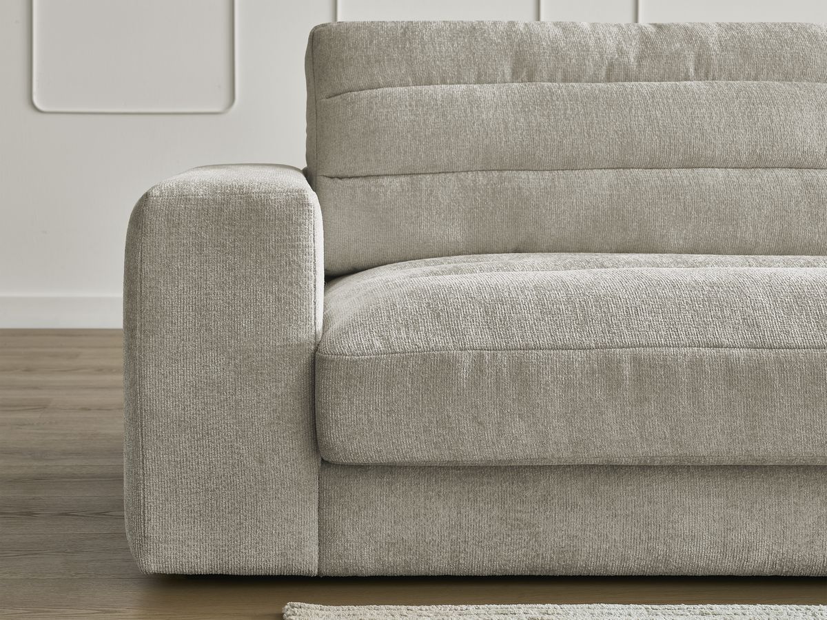 Canapé droit fixe 3 places SIERRA tissu texturé avec pouf