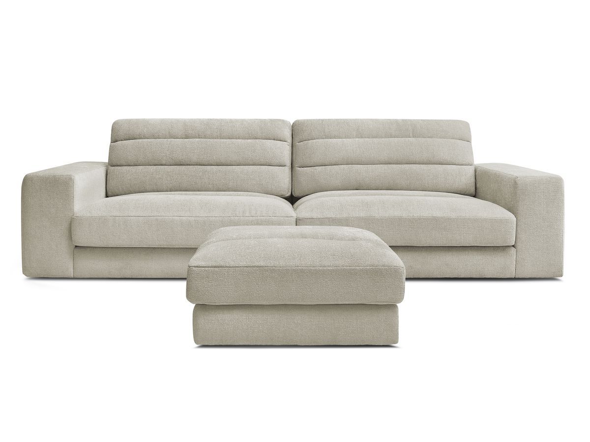 Canapé droit fixe 3 places SIERRA tissu texturé avec pouf