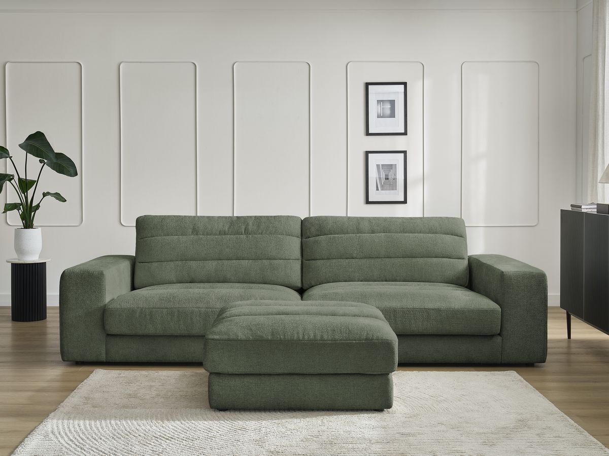 Canapé droit 3 places SIERRA texturé avec pouf vert foncé — vue 5