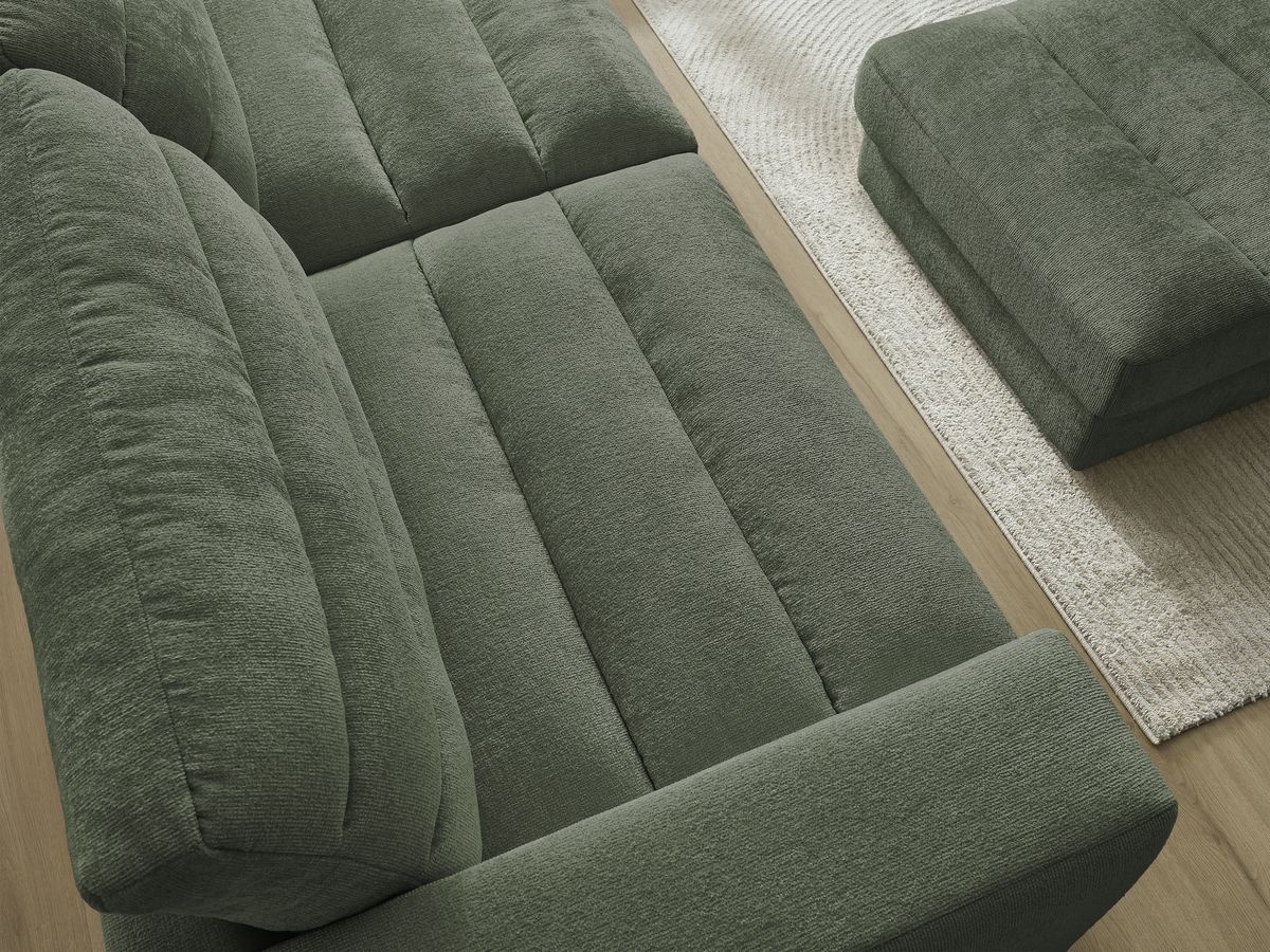 Canapé droit fixe 3 places SIERRA tissu texturé avec pouf