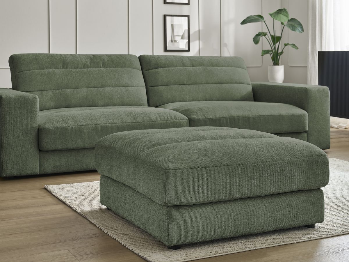 Canapé droit fixe 3 places SIERRA tissu texturé avec pouf