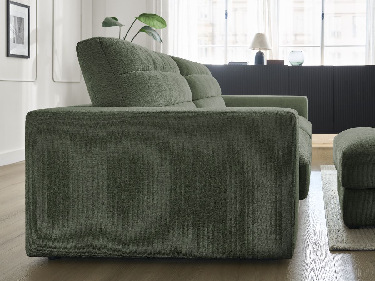 Canapé droit fixe 3 places SIERRA tissu texturé avec pouf