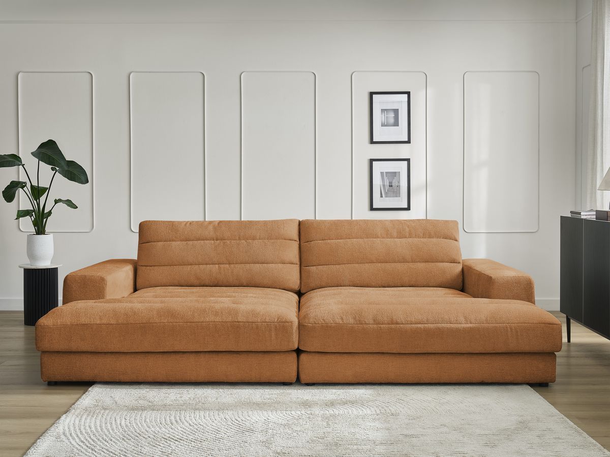 Canapé droit 4 places SIERRA assise profonde texturé orange — vue 5