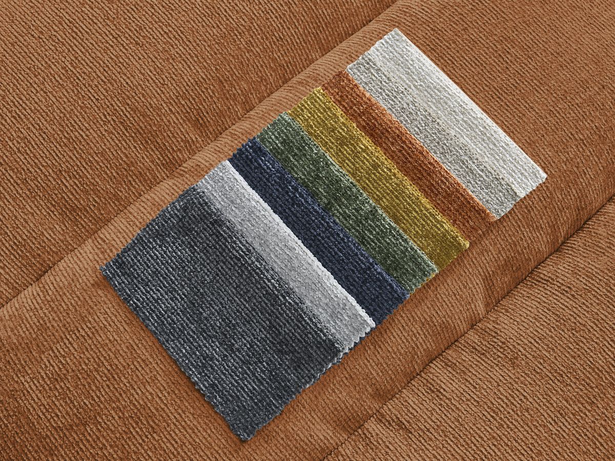 Canapé d'angle fixe EVEREST tissu chiné - Orange - Angle droit - 10 coussins