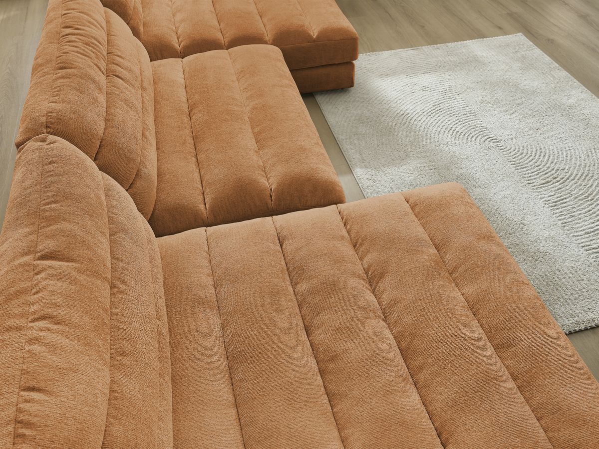 Canapé d'angle fixe EVEREST tissu chiné - Orange - Angle droit - 10 coussins
