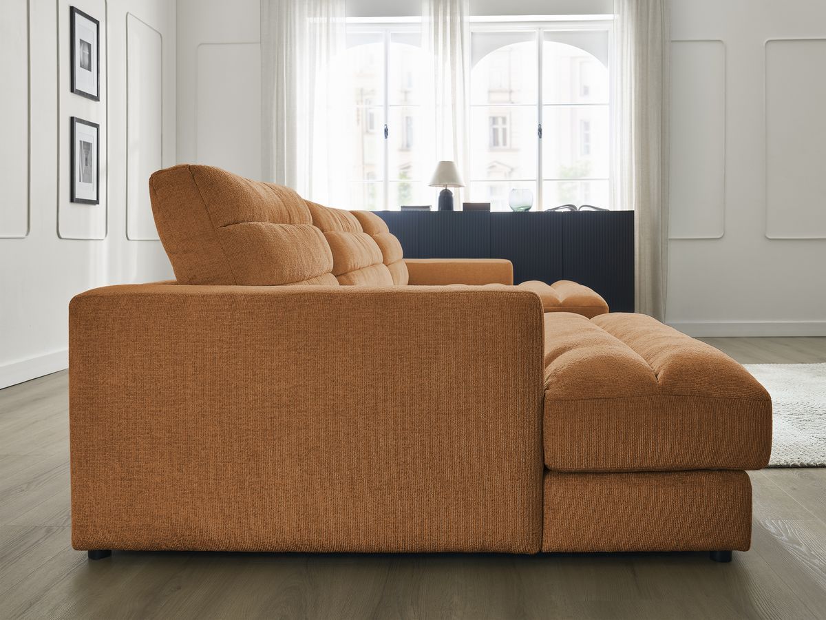 Canapé d'angle fixe EVEREST tissu chiné - Orange - Angle droit - 10 coussins