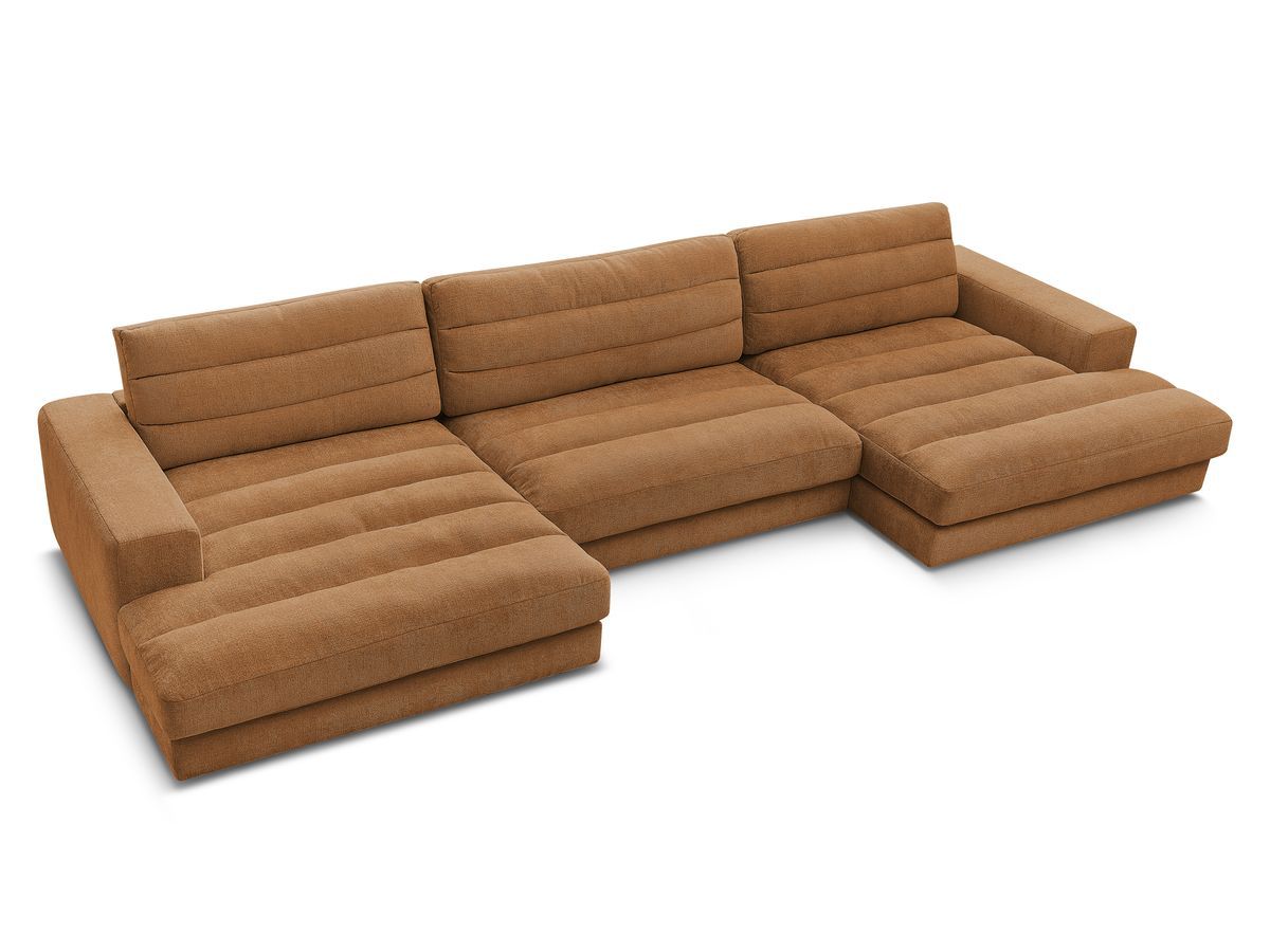 Canapé d'angle fixe EVEREST tissu chiné - Orange - Angle droit - 10 coussins