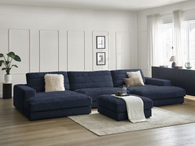 Canapé panoramique fixe SIERRA tissu texturé avec pouf