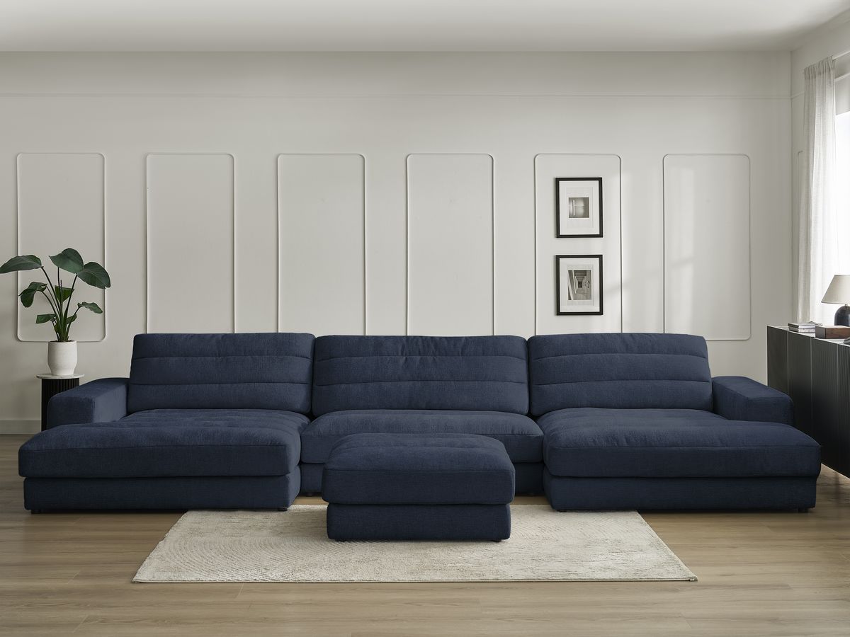 Canapé panoramique SIERRA texturé avec pouf bleu foncé — vue 5