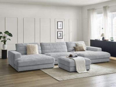 Canapé panoramique fixe SIERRA tissu texturé avec pouf