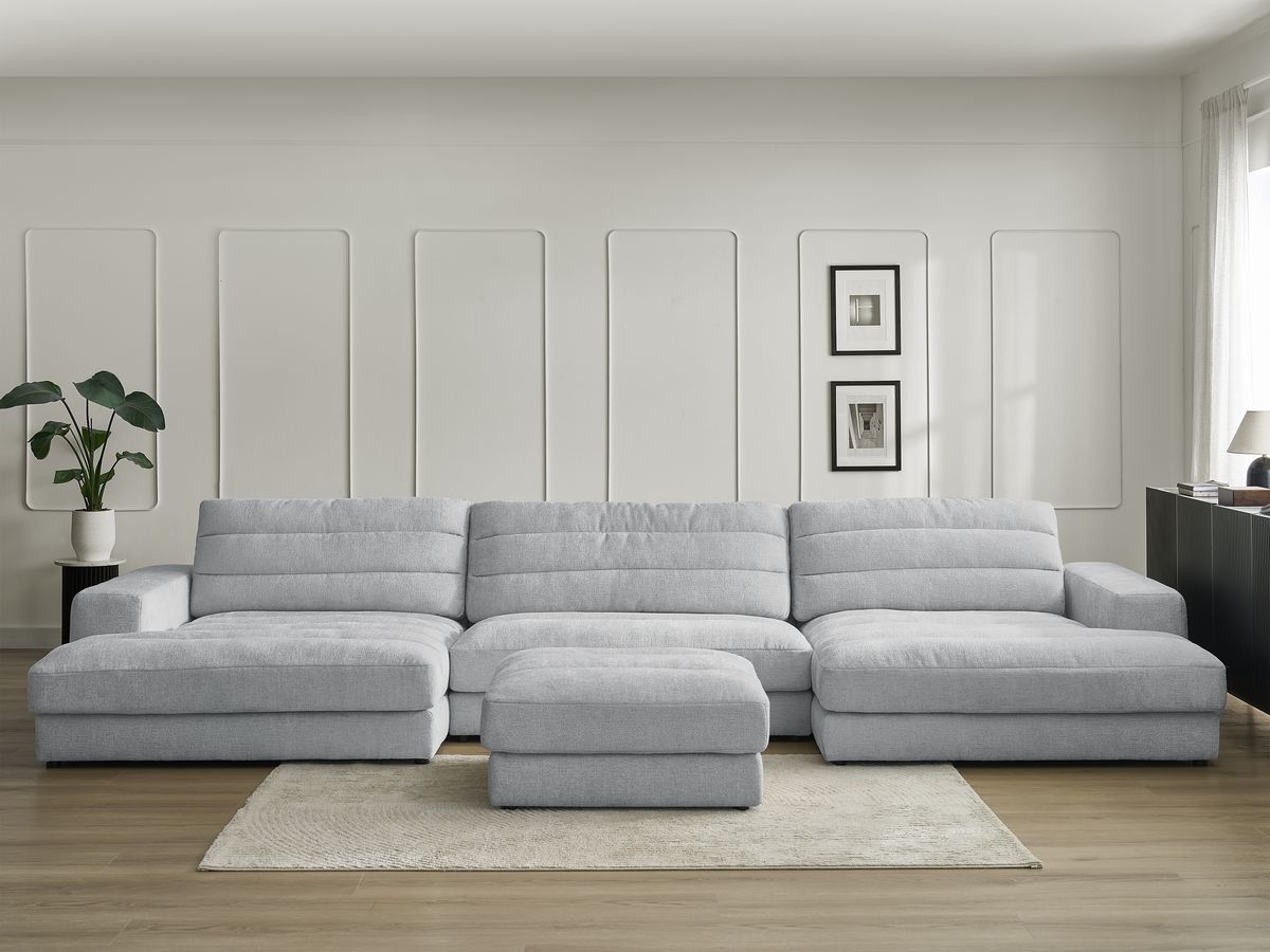 Canapé panoramique SIERRA texturé avec pouf gris clair — vue 5