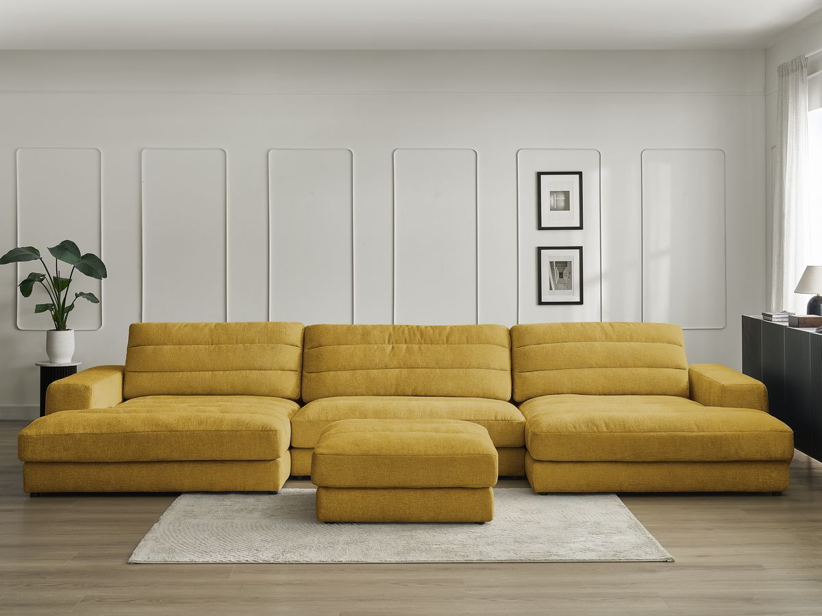 Canapé panoramique SIERRA texturé avec pouf jaune — vue 5