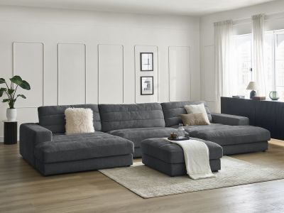 Canapé panoramique fixe SIERRA tissu texturé avec pouf