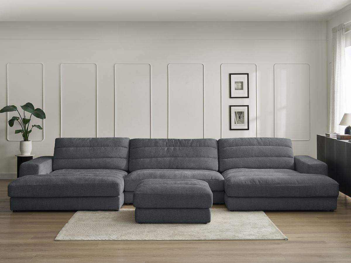 Canapé panoramique SIERRA texturé avec pouf noir — vue 5