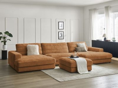 Canapé panoramique fixe SIERRA tissu texturé avec pouf