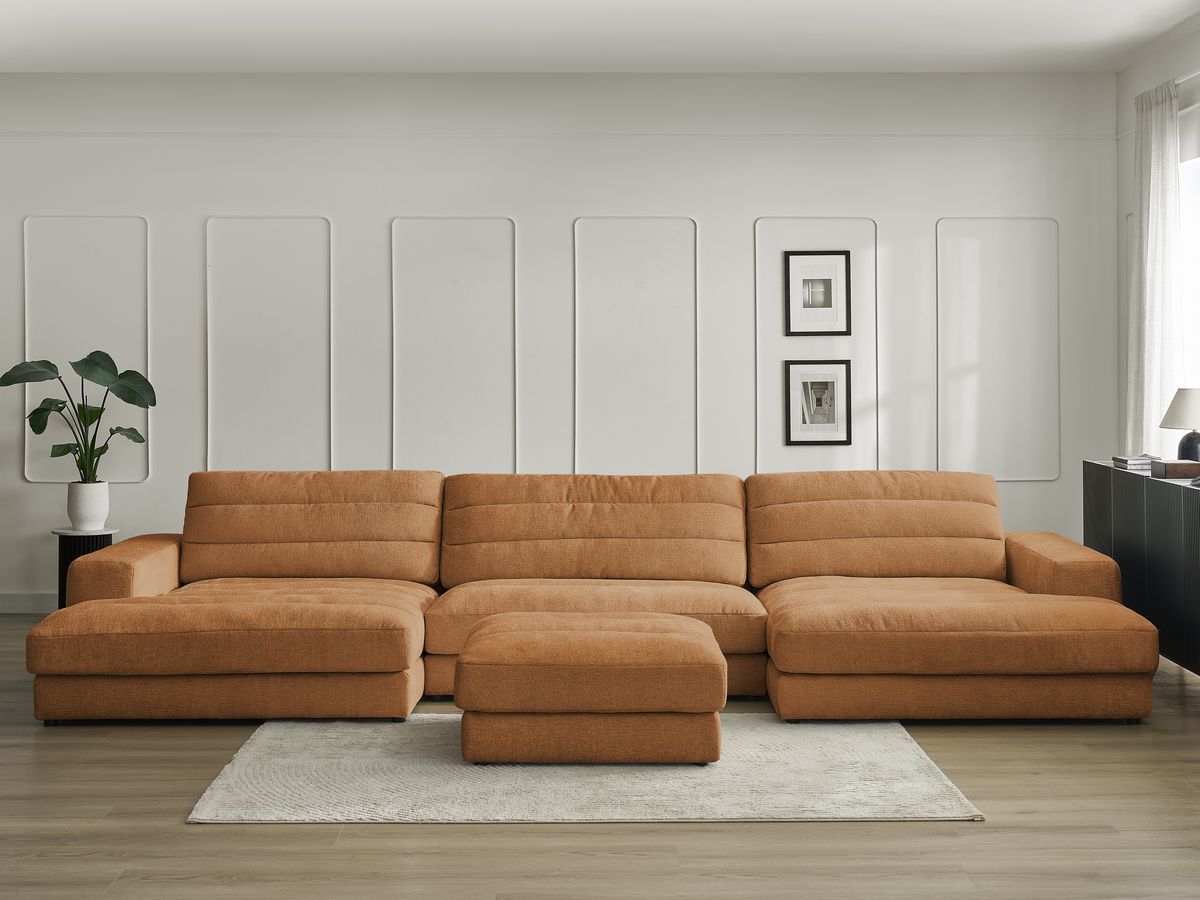 Canapé panoramique SIERRA texturé avec pouf orange — vue 5