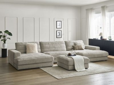 Canapé panoramique fixe SIERRA tissu texturé avec pouf