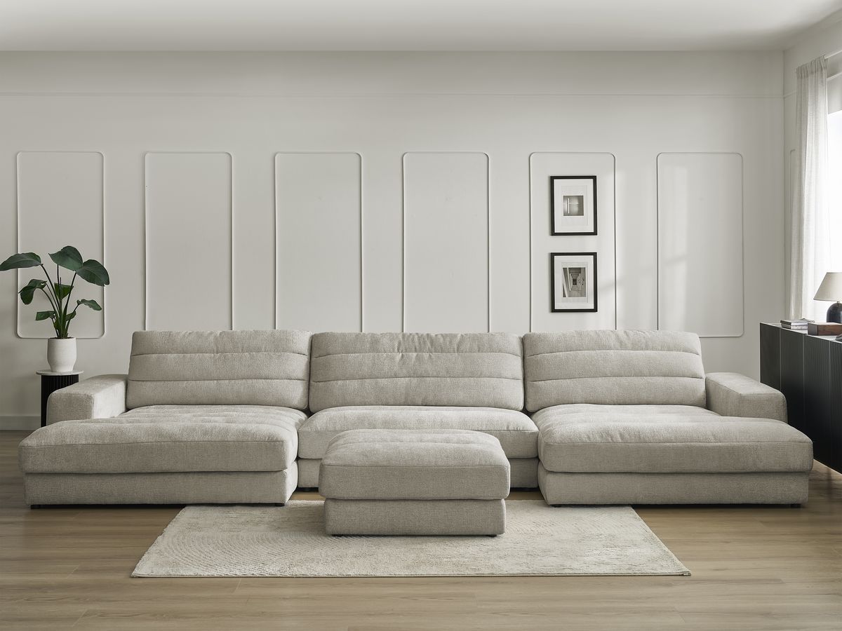 Canapé panoramique SIERRA texturé avec pouf taupe — vue 5