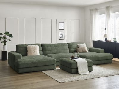 Canapé panoramique fixe SIERRA tissu texturé avec pouf
