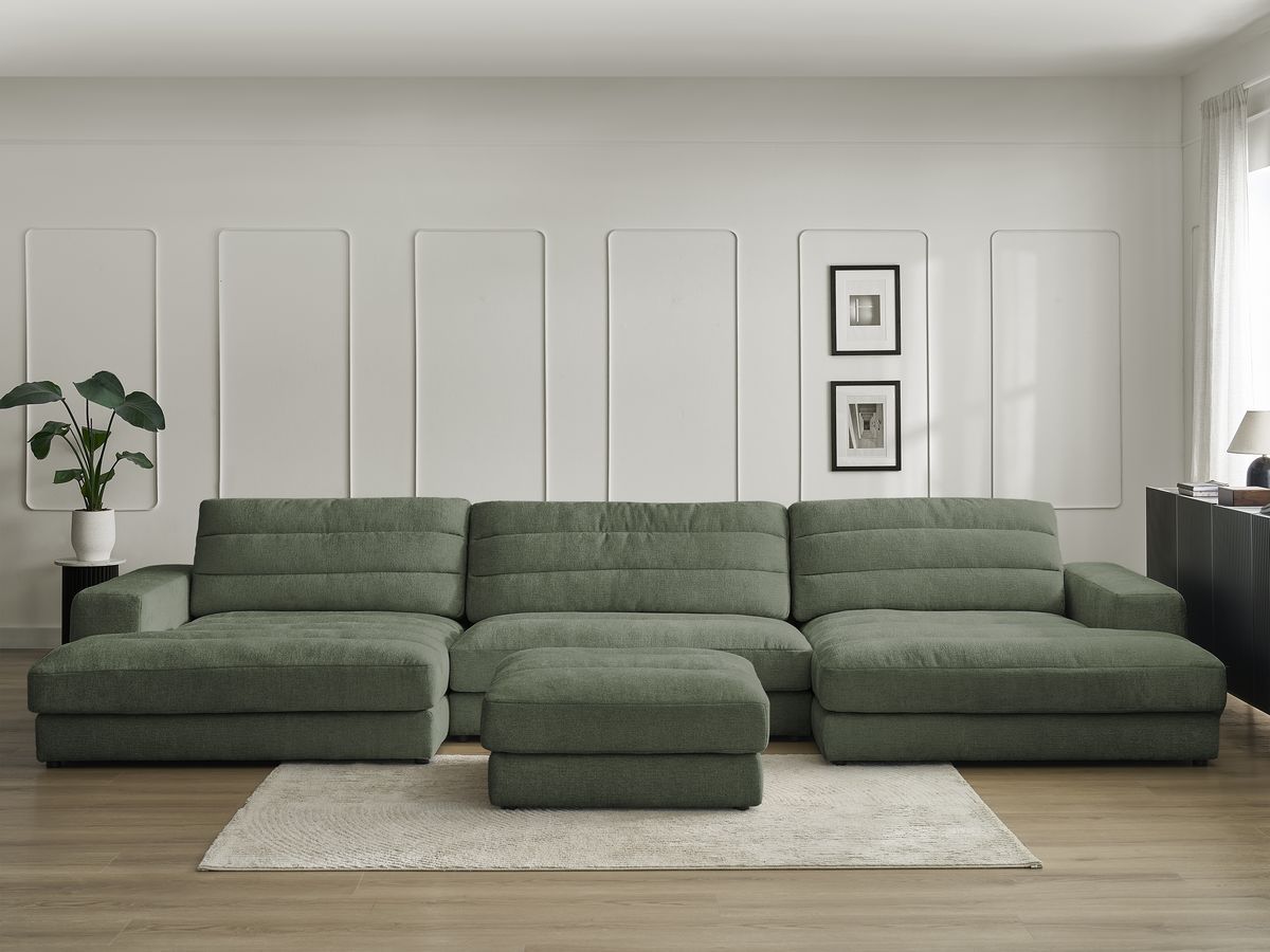 Canapé panoramique SIERRA texturé avec pouf vert foncé — vue 5