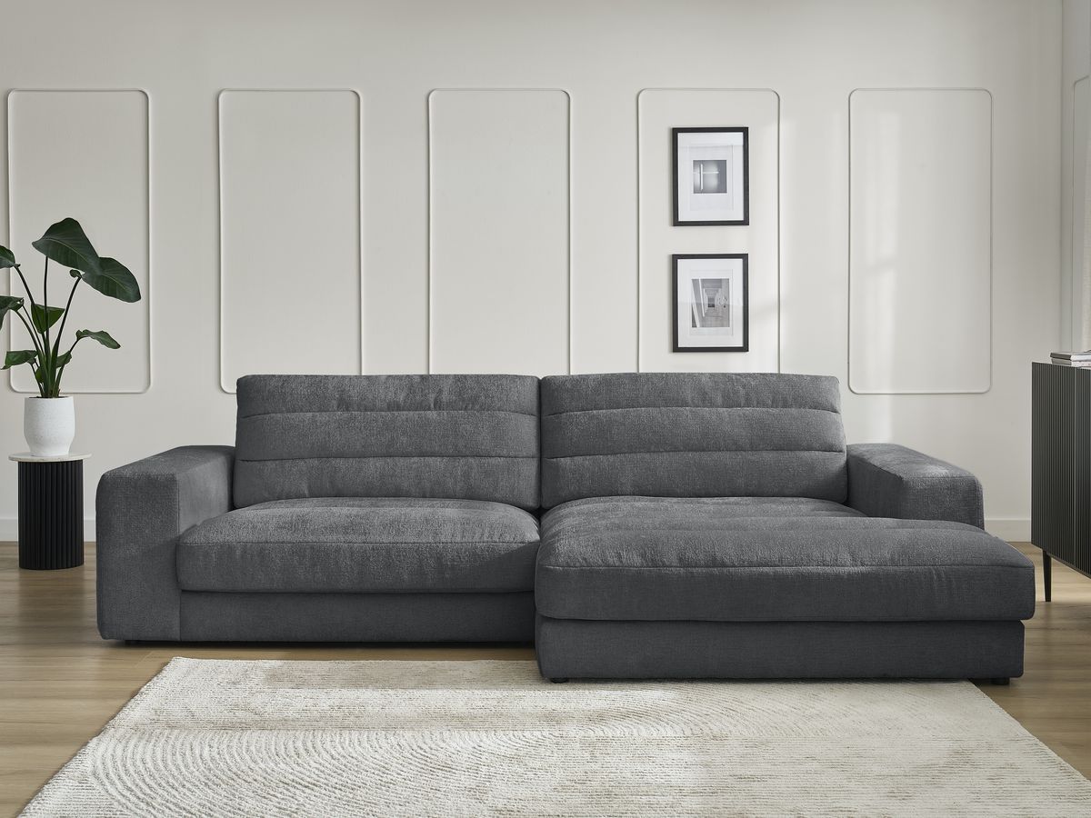 Canapé d'angle fixe SIERRA tissu texturé gris foncé angle droit BOBOCHIC 3 places - Vue supplémentaire 3