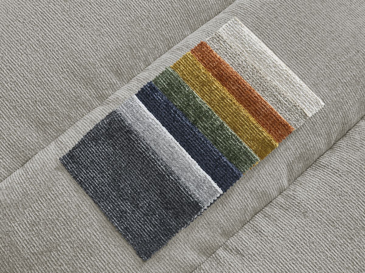 Canapé d'angle fixe EVEREST tissu chiné - Orange - Angle droit - 10 coussins