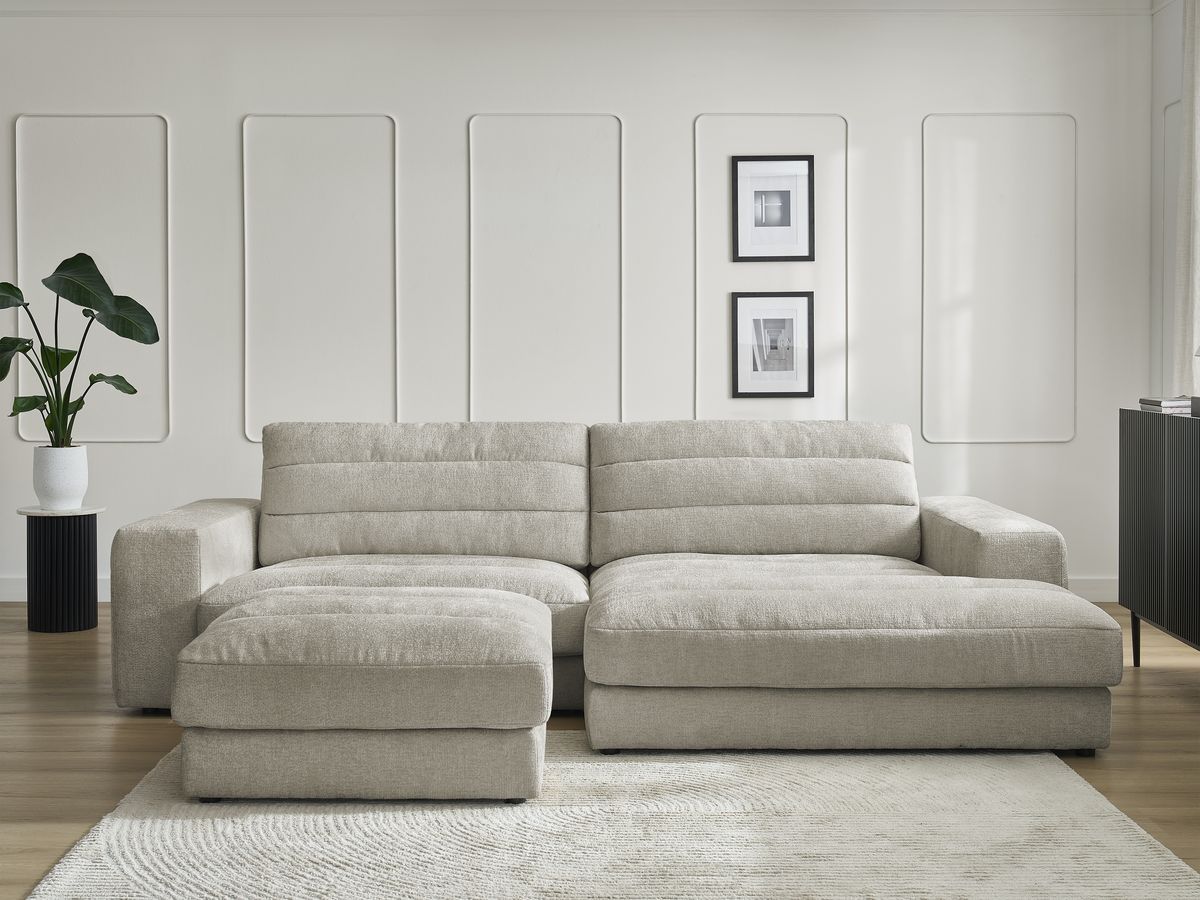 Canapé d'angle SIERRA texturé avec pouf taupe — vue 5