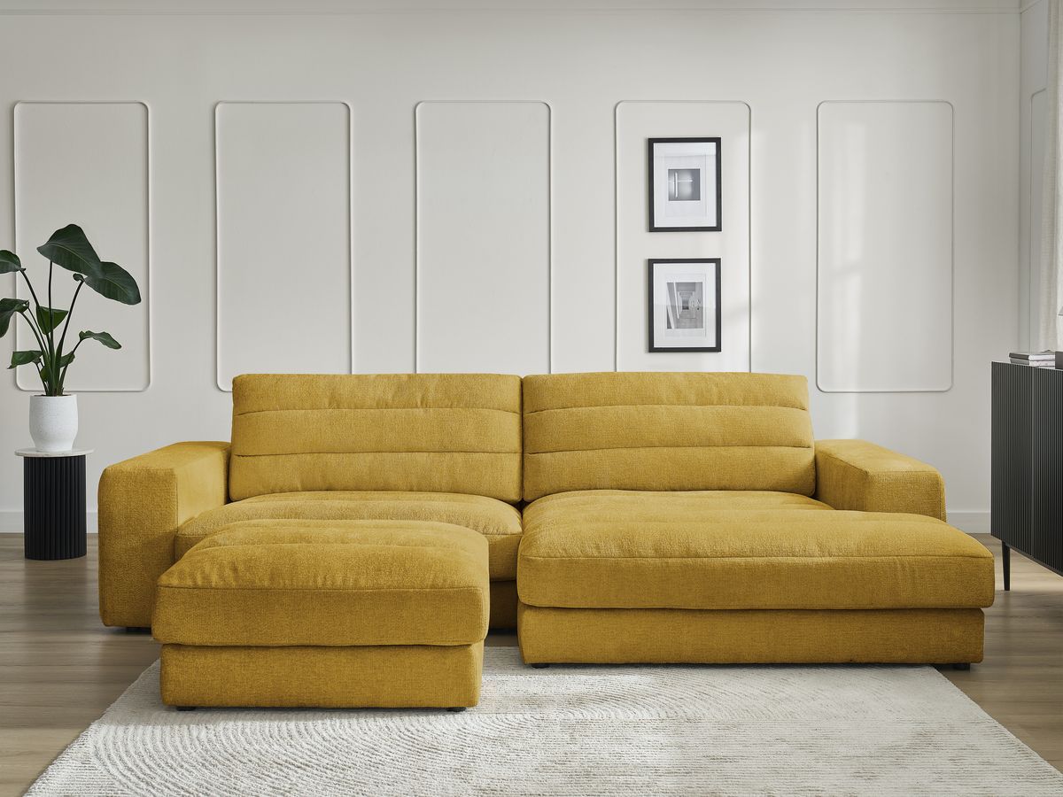 Canapé d'angle SIERRA texturé avec pouf jaune — vue 5