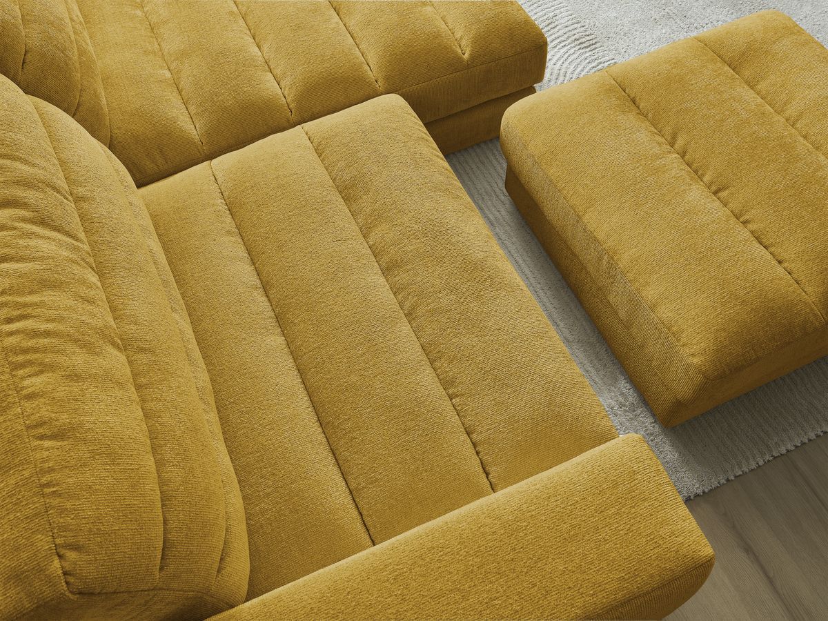 Canapé d'angle fixe SIERRA tissu texturé avec pouf