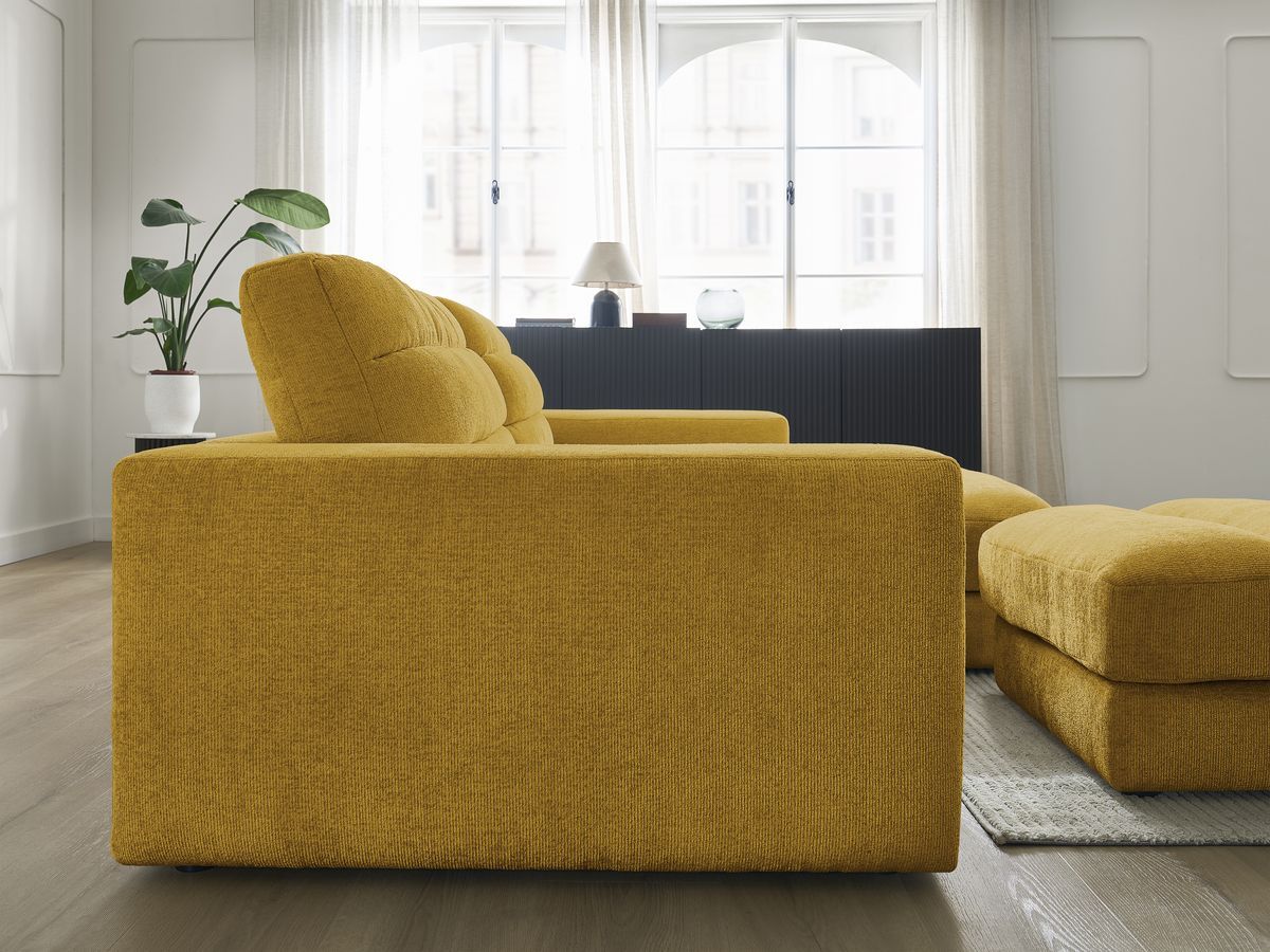 Canapé d'angle fixe SIERRA tissu texturé avec pouf